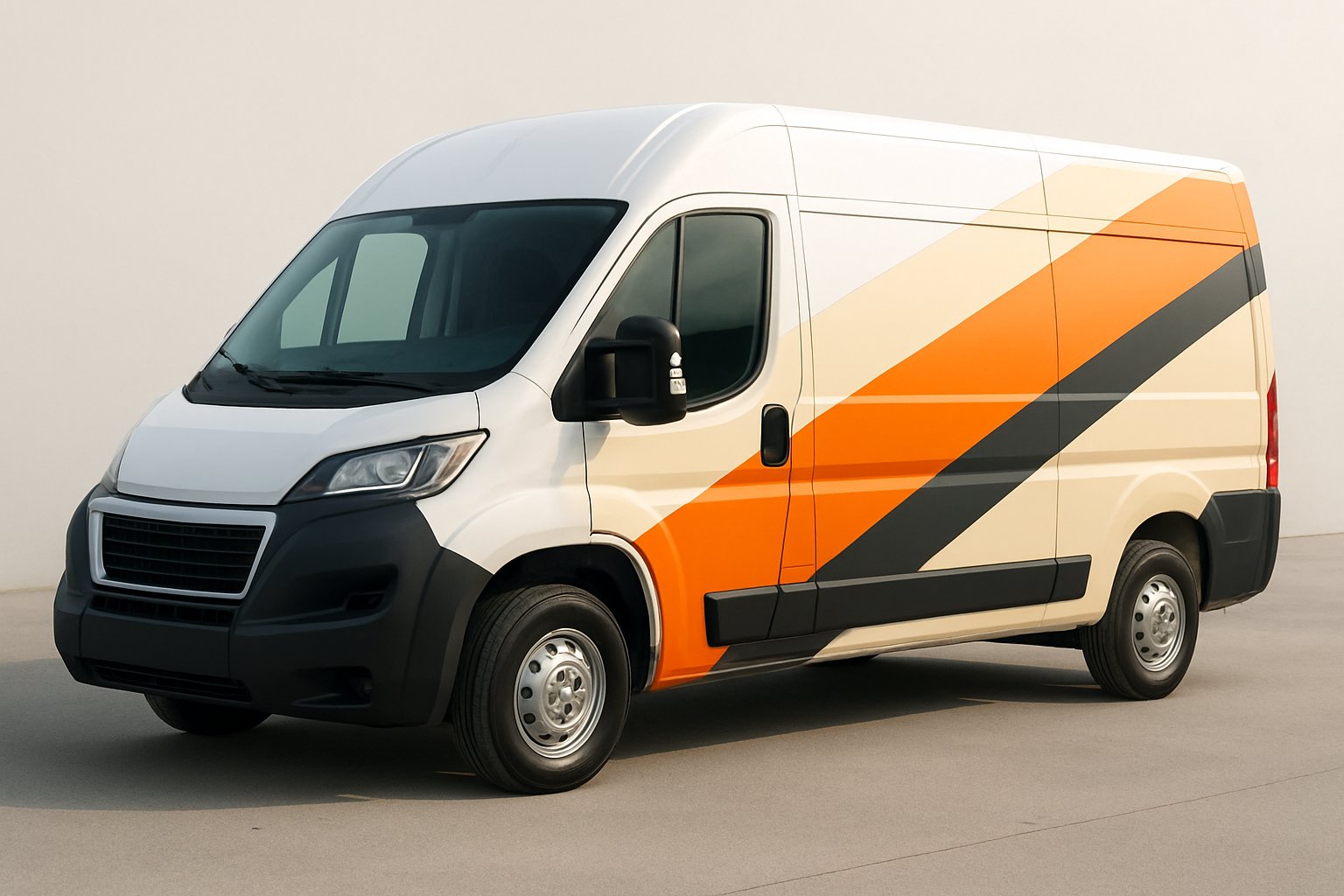 Commercial service van with a colorful abstract vehicle wrap